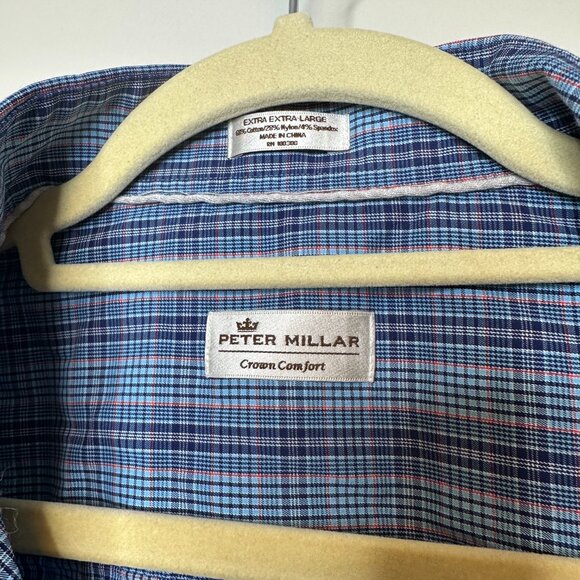 Peter Millar Blue Plaid Crown Comfort Button Front Shirt Men's XXL - Picture 2 of 3